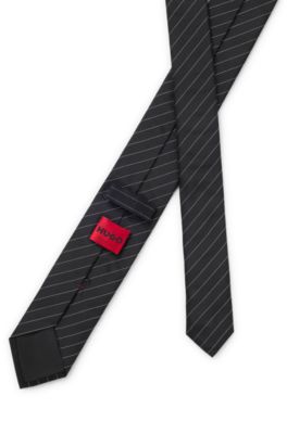 Diagonal-pinstripe tie in silk jacquard, Black