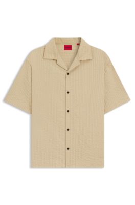 Oversize-fit shirt in cotton seersucker, Light Beige