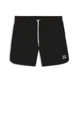 Waffle-fabric swim shorts with stacked logo, Black