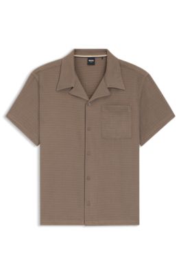 Camisa playera regular fit de muselina de algod&oacute;n, Marr&oacute;n