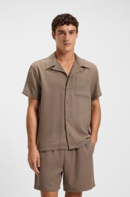 Camisa playera regular fit de muselina de algod&oacute;n, Marr&oacute;n