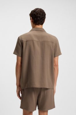 Regular-fit beach shirt in cotton muslin, Brown