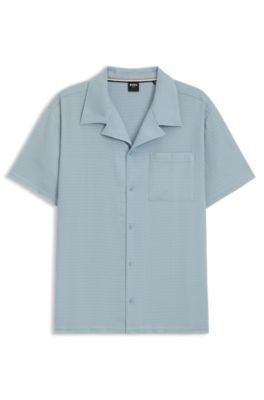 Camisa playera regular fit de muselina de algod&oacute;n, Celeste