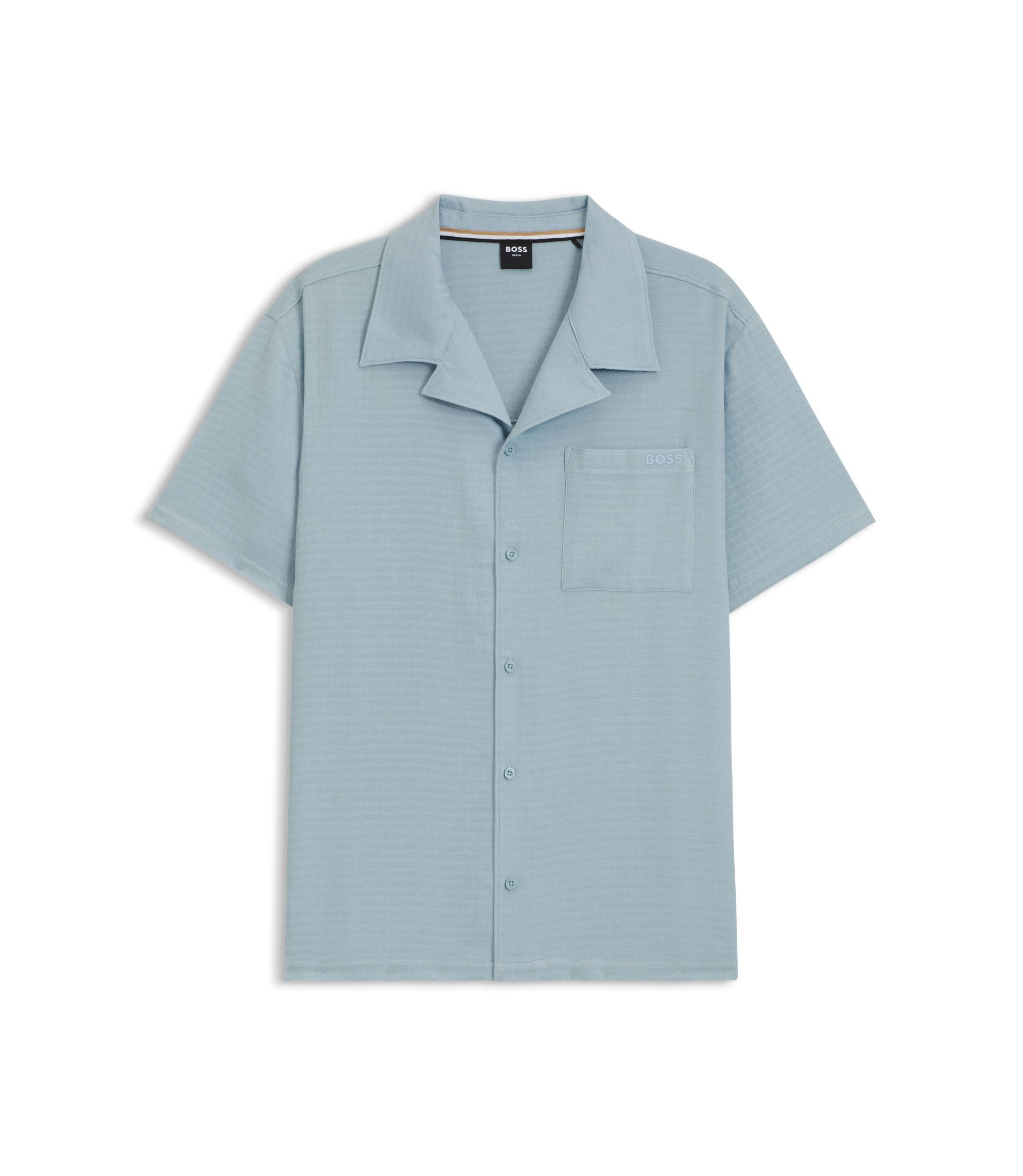 BOSS - Regular-fit beach shirt in cotton muslin - Light Blue