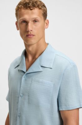 Camisa playera regular fit de muselina de algod&oacute;n, Celeste