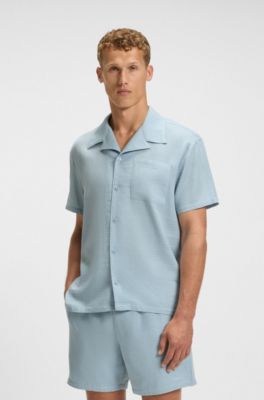 Camisa playera regular fit de muselina de algod&oacute;n, Celeste