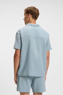 Camisa playera regular fit de muselina de algod&oacute;n, Celeste