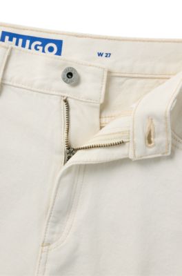 Ecru denim shorts with raw hem, White