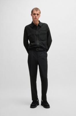 Slim-fit trousers in seersucker, Black