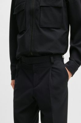 Slim-fit trousers in seersucker, Black
