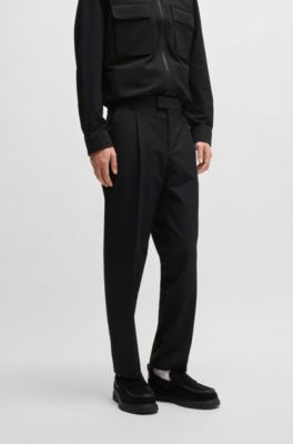 Slim-fit trousers in seersucker, Black