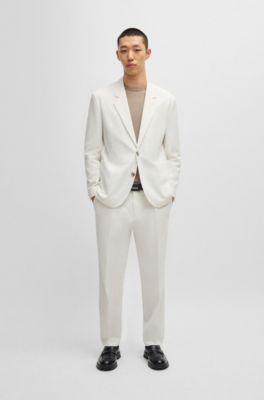 Slim-fit trousers in seersucker, White