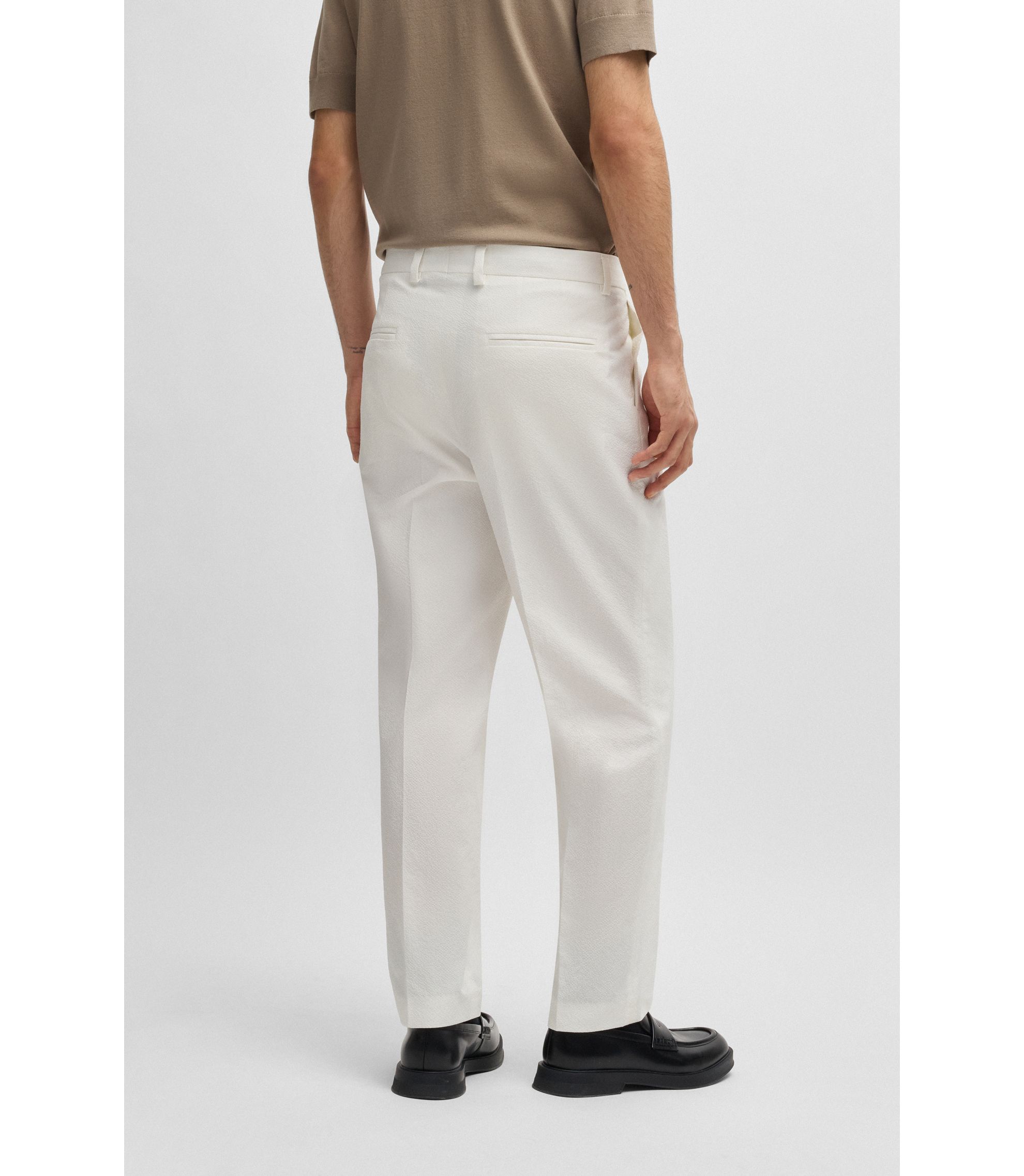 HUGO - Slim-fit trousers in seersucker - White