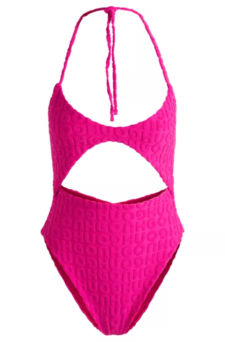 Logo-pattern cutout swimsuit in toweling jersey