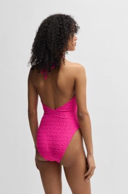 Logo-pattern cutout swimsuit in toweling jersey, Pink
