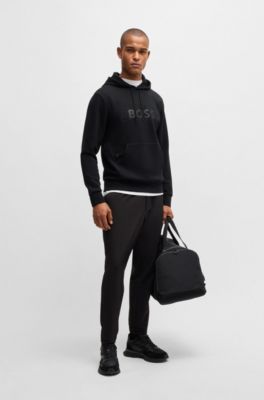 BOSS - Stretch-cotton hoodie with layered logo - Black