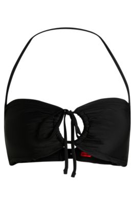 Ruffle-edge bikini top with cut-out detail, Black