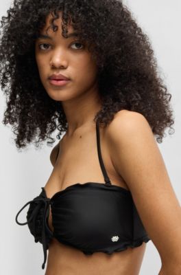 Ruffle-edge bikini top with cut-out detail, Black