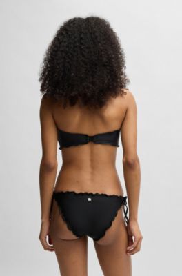 Ruffle-edge bikini top with cut-out detail, Black