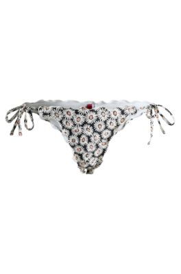 Ruffle-edge thong bikini bottoms with tie sides, Patterned