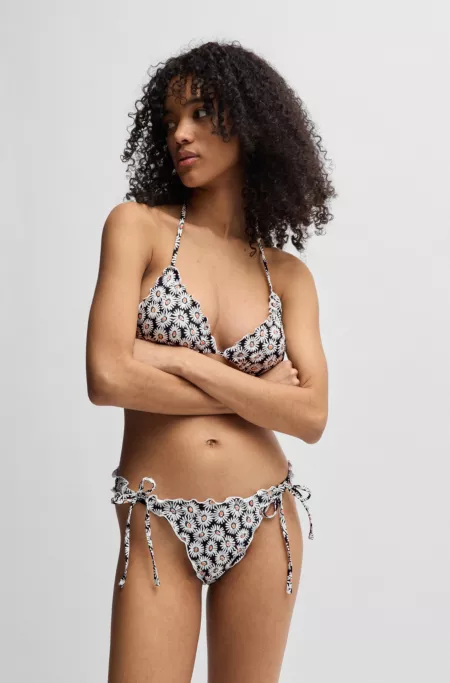 Ruffle-edge thong bikini bottoms with tie sides