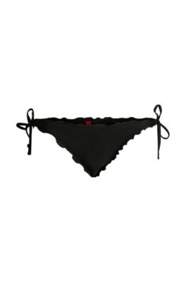 Tie-side bikini bottoms with ruffled trim, Black