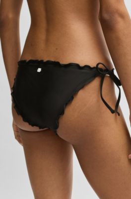 Tie-side bikini bottoms with ruffled trim, Black