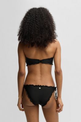 Tie-side bikini bottoms with ruffled trim, Black