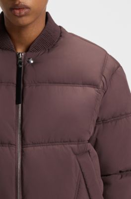 Chaqueta acolchada repelente al agua de estilo bomber, Marr&oacute;n oscuro