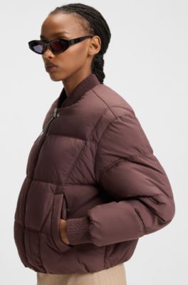 Chaqueta acolchada repelente al agua de estilo bomber, Marr&oacute;n oscuro
