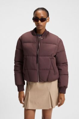 Chaqueta acolchada repelente al agua de estilo bomber, Marr&oacute;n oscuro
