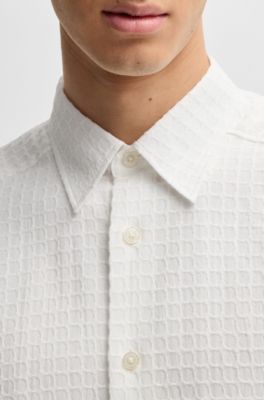 Camisa relaxed fit de algod&oacute;n con estructura de rejilla, Blanco