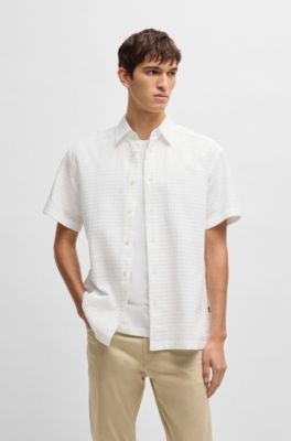 Relaxed-fit shirt in waffle-structured cotton, White