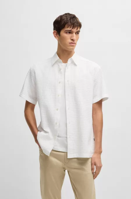 Relaxed-fit shirt in waffle-structured cotton