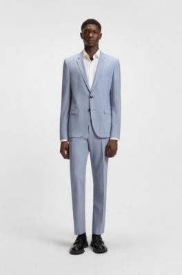 Pantalones extra slim fit de mezcla de lana jaspeada, Celeste