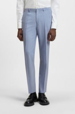 Pantalones extra slim fit de mezcla de lana jaspeada, Celeste