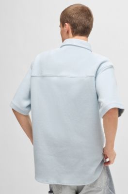 Camisa de manga corta de algod&oacute;n con estructura de rejilla, Celeste