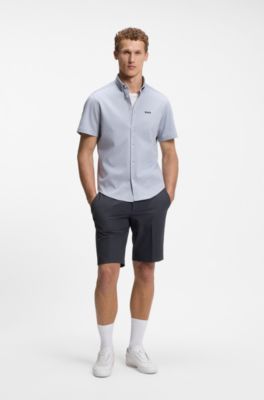 Short Slim en tissu stretch d&eacute;perlant, Bleu fonc&eacute;