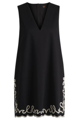 Cotton dress with contrast embroidery, Black