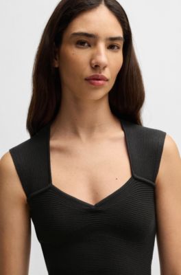 Top sin mangas en tejido el&aacute;stico con mezcla de canal&eacute;, Negro