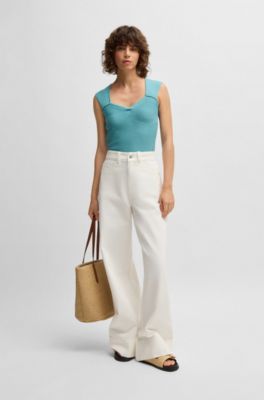 Top sin mangas en tejido el&aacute;stico con mezcla de canal&eacute;, Azul