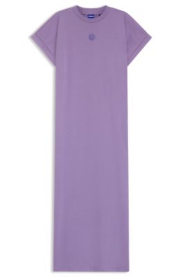 Cotton-jersey T-shirt dress with Happy HUGO logo, Purple