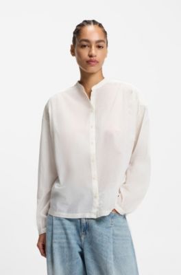 Blusa relaxed fit en voile de algod&oacute;n puro, Blanco
