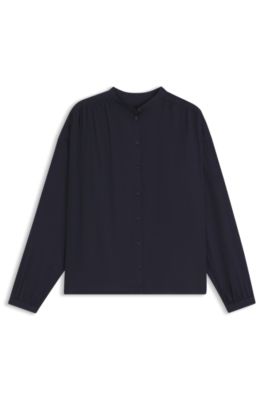 Blusa relaxed fit en voile de algod&oacute;n puro, Azul oscuro