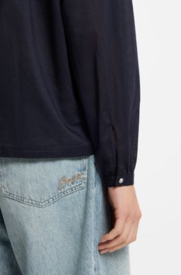Relaxed-fit blouse in cotton muslin, Dark Blue