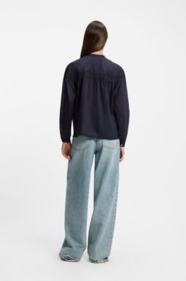 Blusa relaxed fit en voile de algod&oacute;n puro, Azul oscuro
