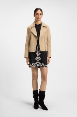 Cotton mini skirt with contrast embroidery, Black