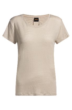 T-shirt en lin à encolure dégagée et dos froncé