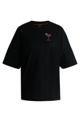 Oversize T-shirt in cotton jersey with logo artwork, Black