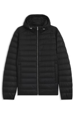 Chaqueta acolchada en tejido repelente al agua con relleno de plum&oacute;n, Negro